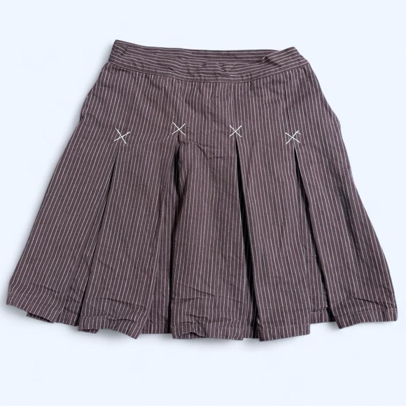 Brown and white striped pleated mini skirt - Picture 1 of 6